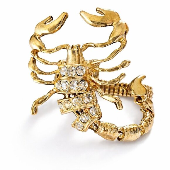 Gold Tone Scorpion Rhinestone Stretch Ring - Picture 3 of 8